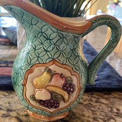 Vintage Enesco Fruit Motif Ceramic Pitcher 