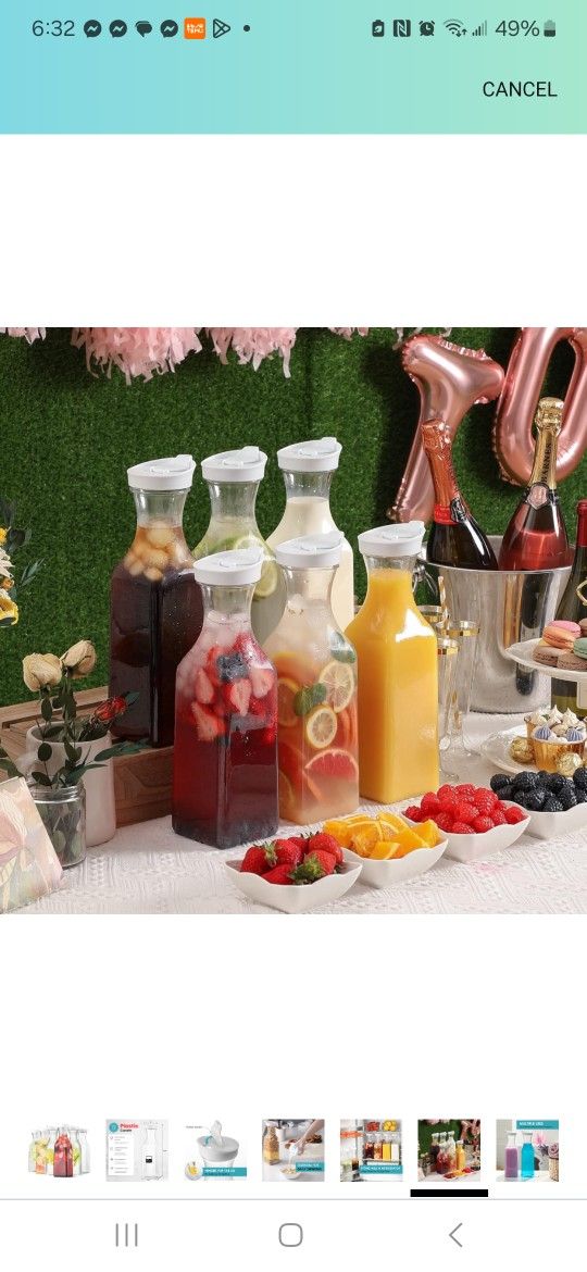 3 Plastic Carafe For Cold Drinks, Mimosa, Cereal, Detergent, Spill Free 3 For $12