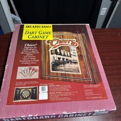 vintage 1989 Cheers TV show dartboard With Cabinet & Darts Brand New In Box
