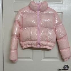 Cropped Pink Puffer Jacket 