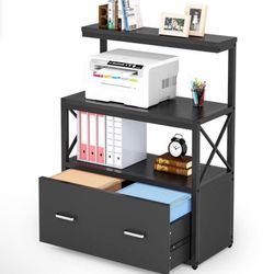 Tribesigns Lateral File Cabinet, Modern Filing Cabinet with 1 Large Drawer, Printer Stand with 2 Open Storage Shelves for Home Office (Black) Brand ne