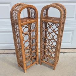 Vintage MidCentury Modern Arched Wicker Rattan Wine Rack with Bent Bamboo $150 each