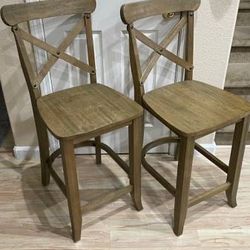 New Set 2 Counter Height Rustic Wood Bar Stools X-Back Stool Farmhouse