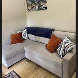 Light Grey Microfiber Sectional Sleeper Sofa Couch 