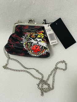 NWT Ed Hardy Tiger Tattoo Print Kiss-Lock Crossbody Chain Bag