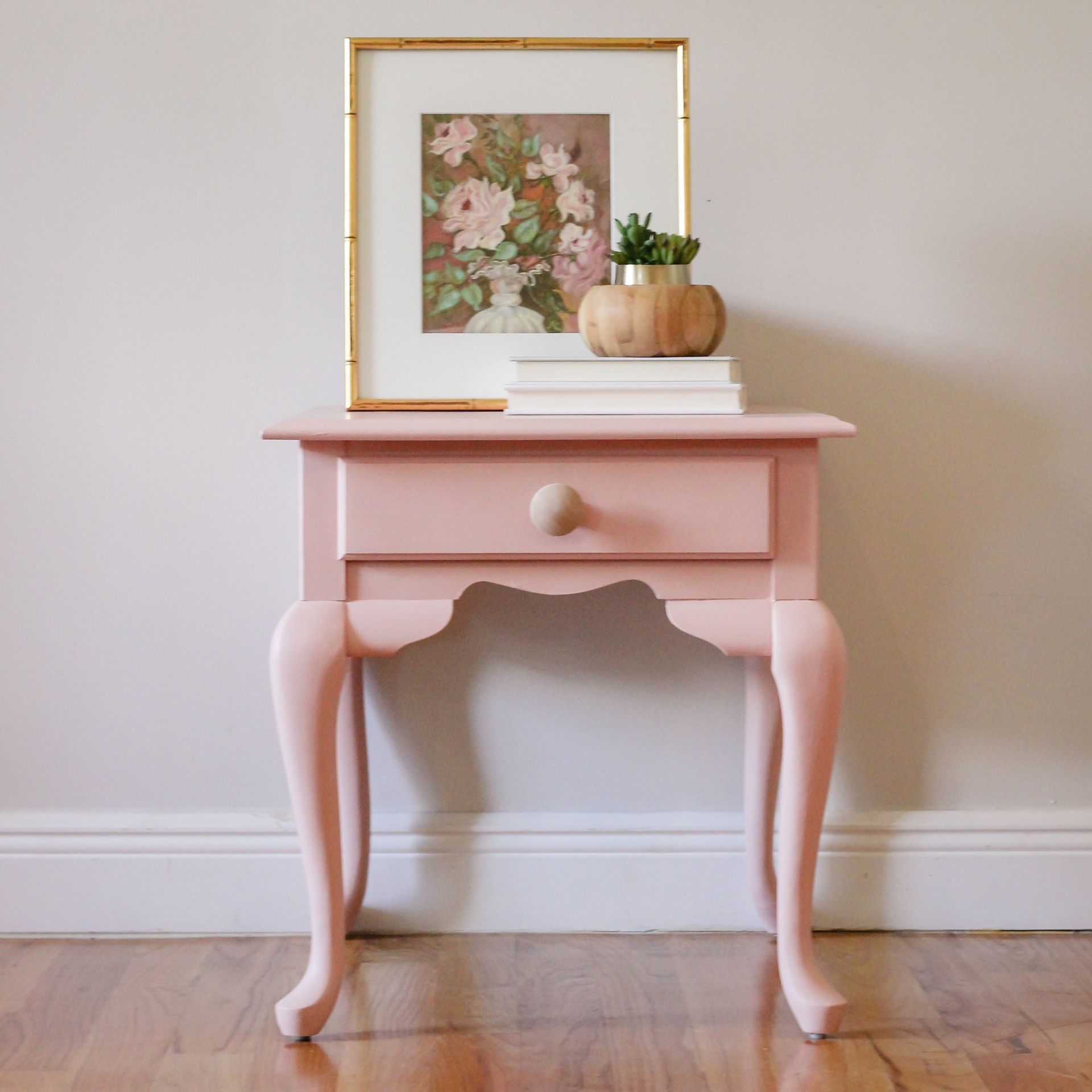 Pink Boho Nightstand, End table, Queen Anne Legs, Nursery, Little Girl, Side Table