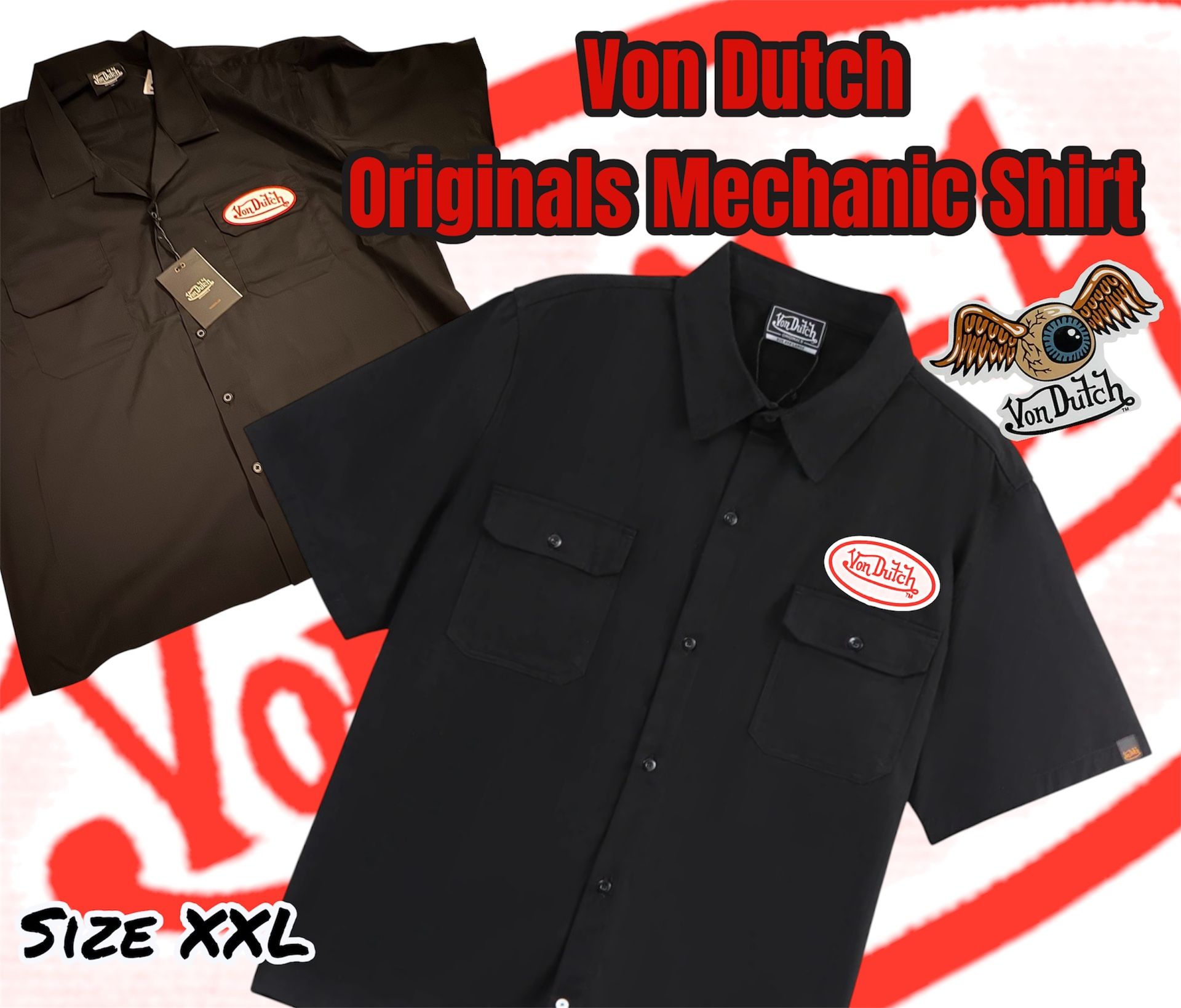 NWT Von Dutch Originals Mechanic Button Up Shirt - Size XXL - Black NEW