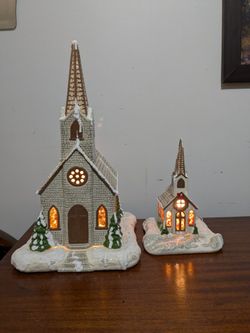 Ceramic Holiday Churches Set Of Two