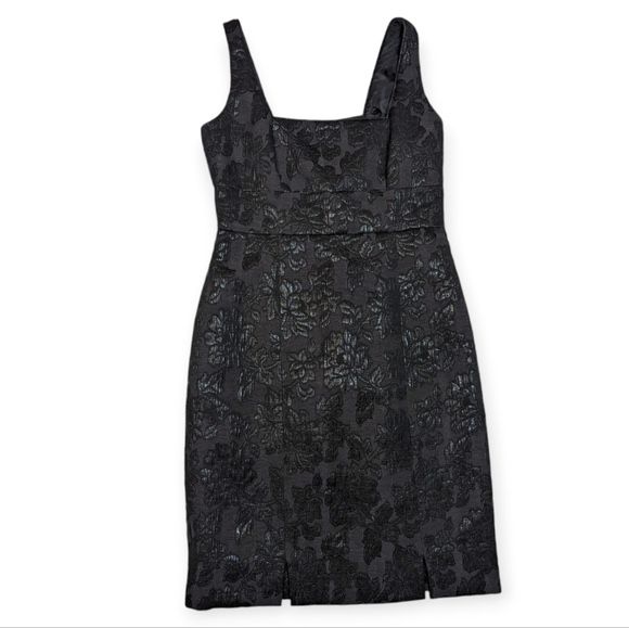 Evan Picone Little Black Dress High Shine Metallic Blend Floral 8 Petite