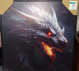 Large 24x24 Black Dragon Framed Canvas Wall Art – Perfect for Fantasy & Fourth Wing Fans!