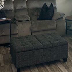 36 Inch Wide Square Coffee Table Lift Top Storage Ottoman in Upholstered Ebony Tufted Tweed Fabric, For the Living Room