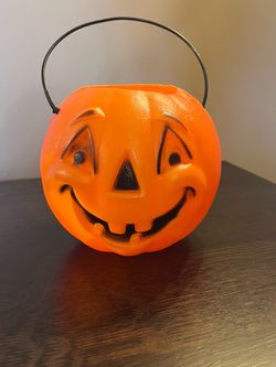 Rare Vintage Halloween Blow Mold Jack O’ Lantern Candy Bucket Pail 5" Pumpkin