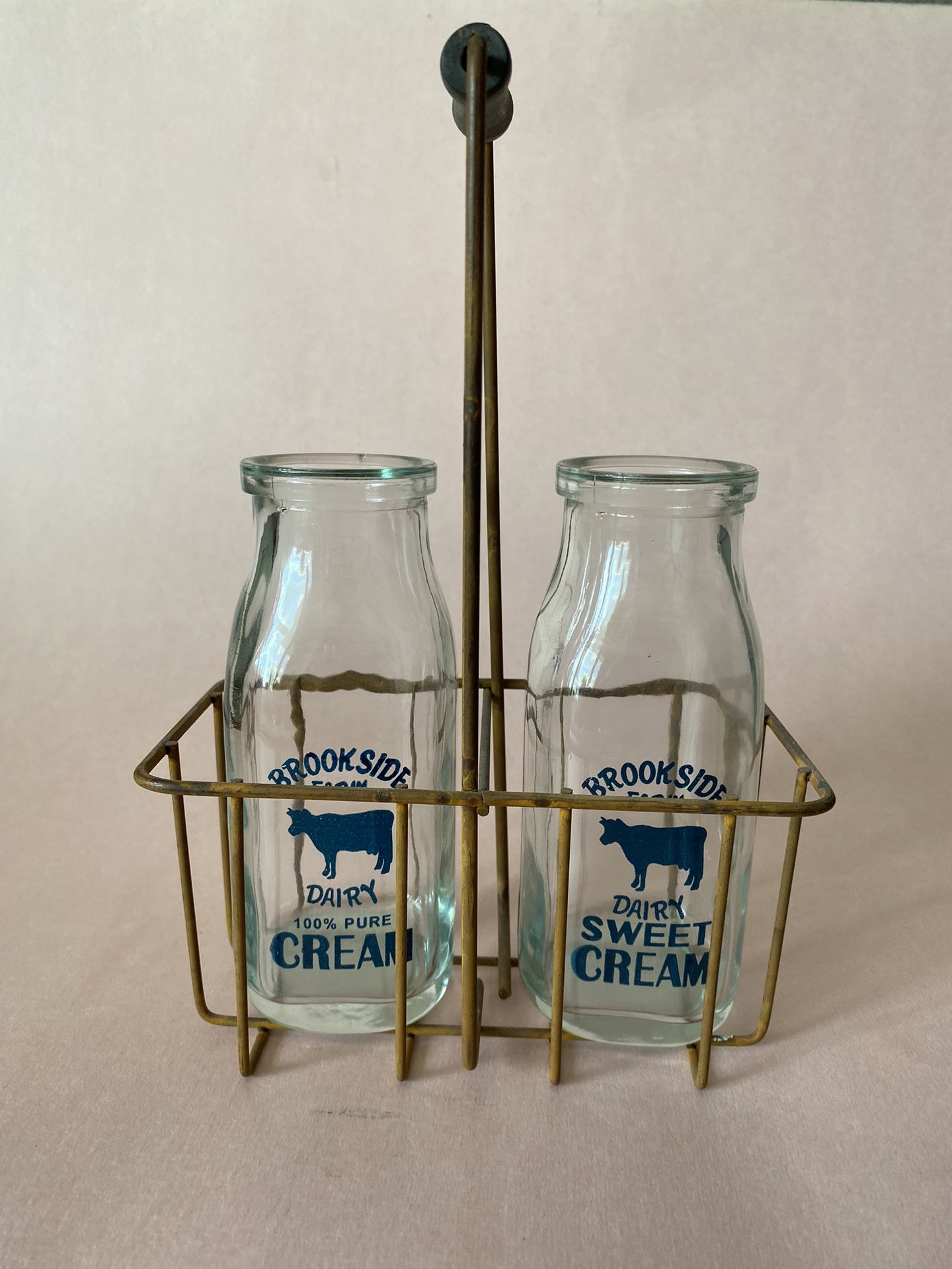 Vintage Brook side Farms Cream bottles and carrier!