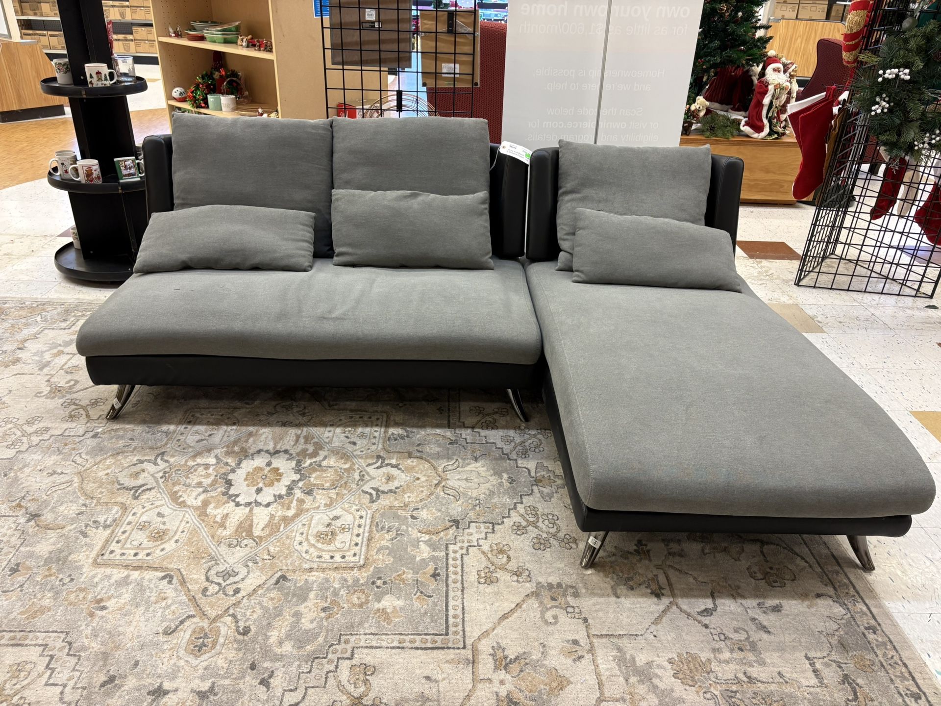 2 Piece Gray & Black L-Shaped Couch