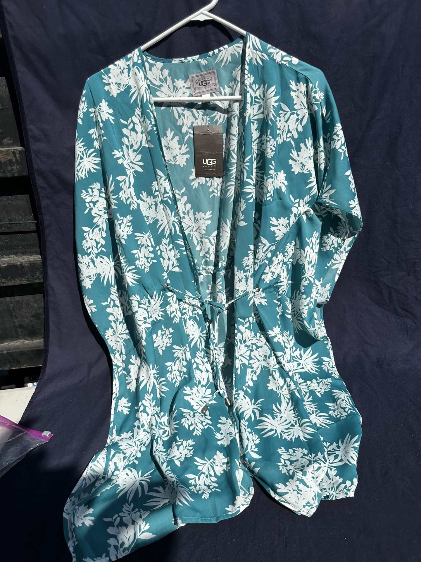 Ugg Bryer Sleepwear Robe Tie Front UA5282W Turquoise White Women Small New 