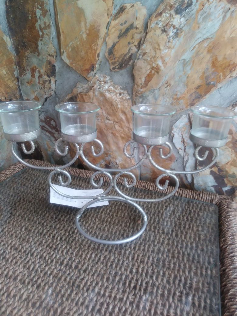 Silver Sparkle 4 Glass Candle Holder
