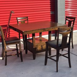 Pub Dining Table Set w/ 4 Chairs – Solid Wood