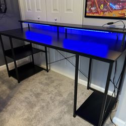 ODK 63 inch Computer Desk with Power Outlets & LED Lights, Gaming...