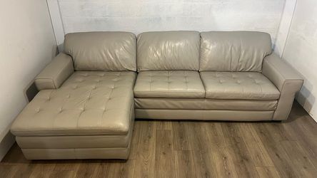 Gray Real Leather Sectional Sofa Couch