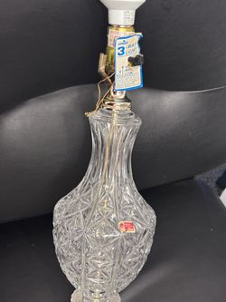 Mid-Century Cut Crystal and Brass Hollywood Regency Style Lamp