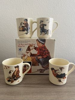 Vintage Norman Rockwell Museum 1984 “ A Boy and His Dog” Collectible Mug Set (4)