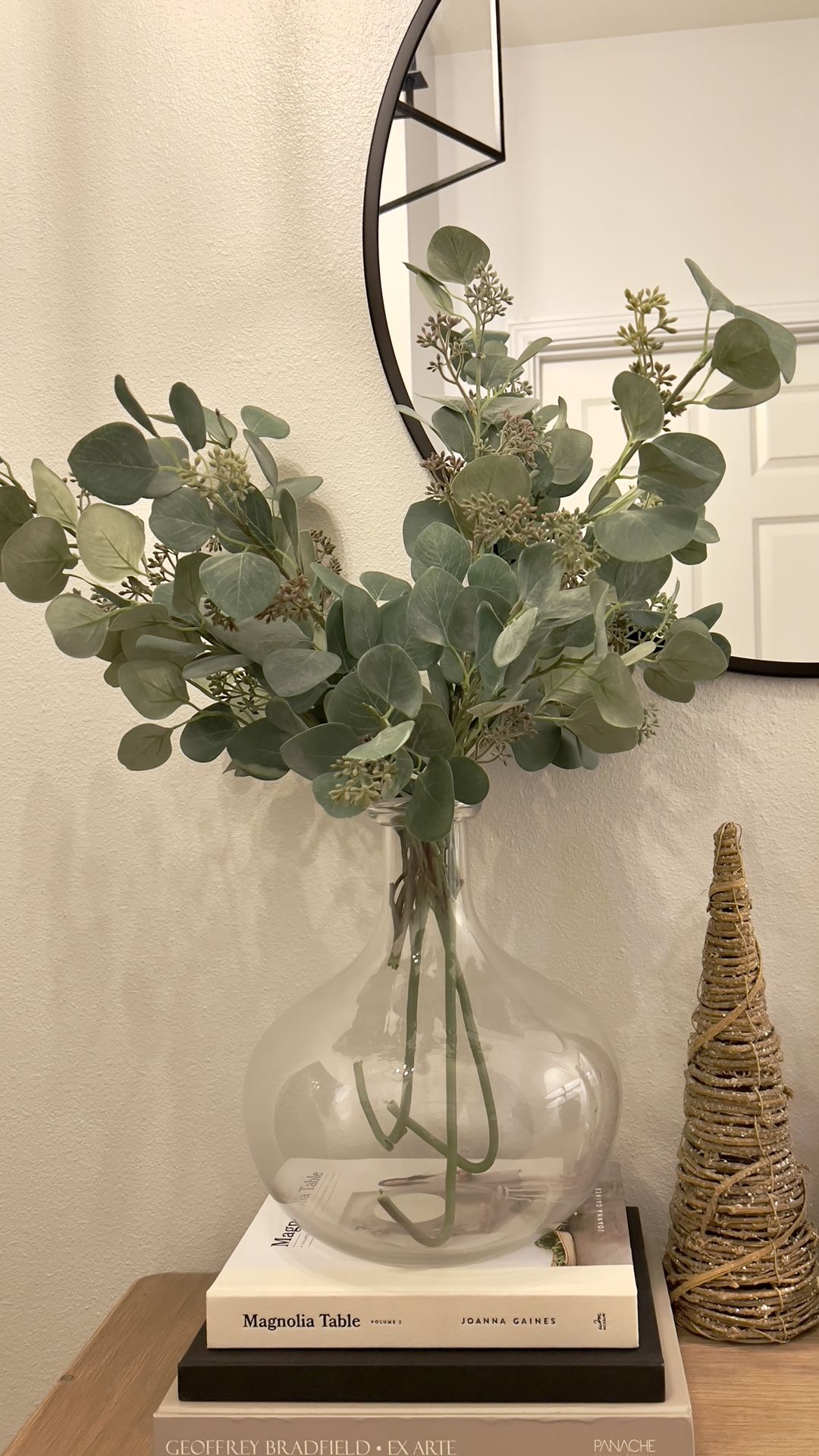 Glass Vase With Faux Eucalyptus
