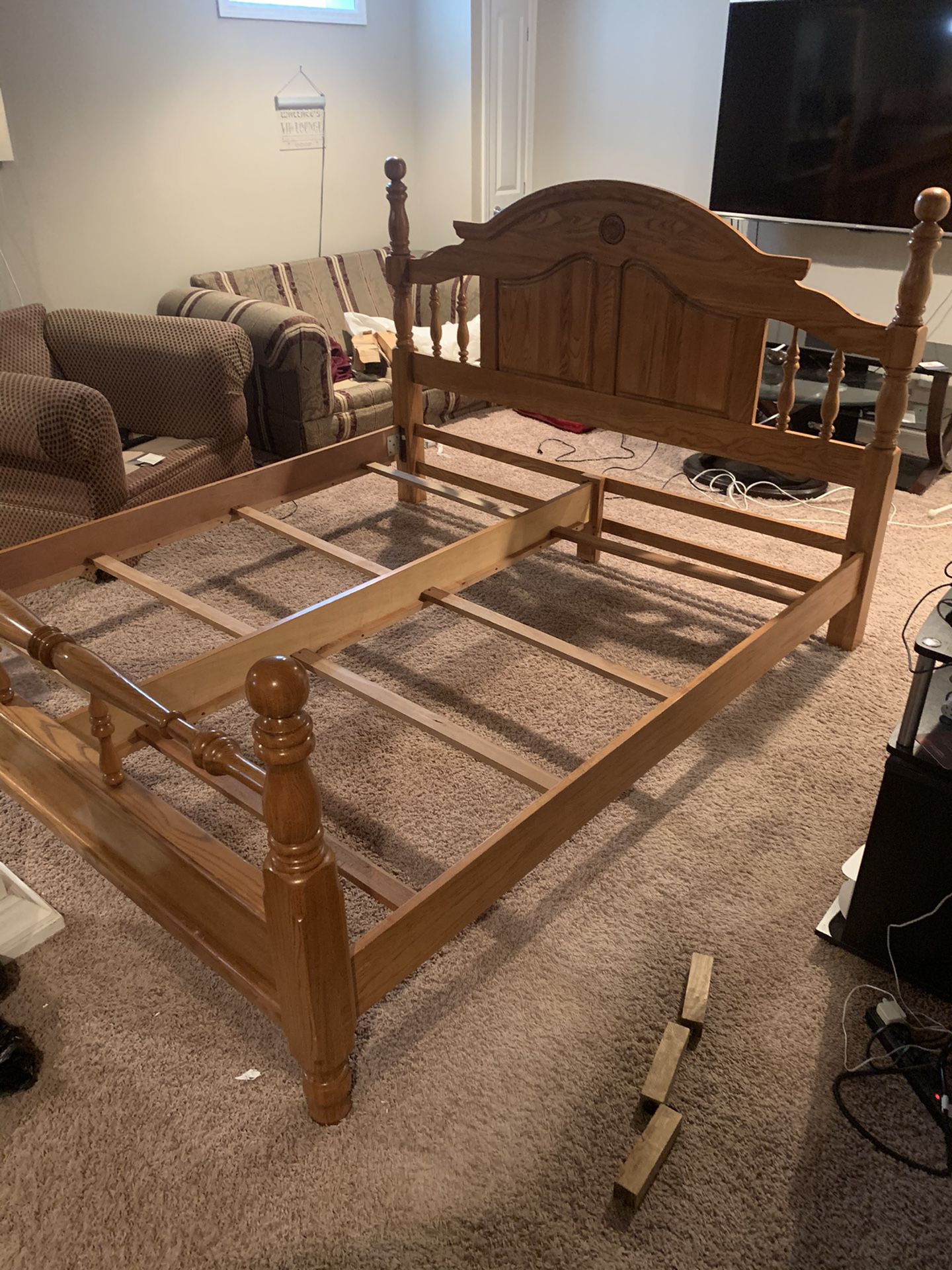King Size Oak Bed with unopened box springs!
