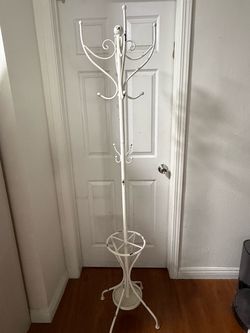 Vintage White Metal Coat Rack with Umbrella Stand