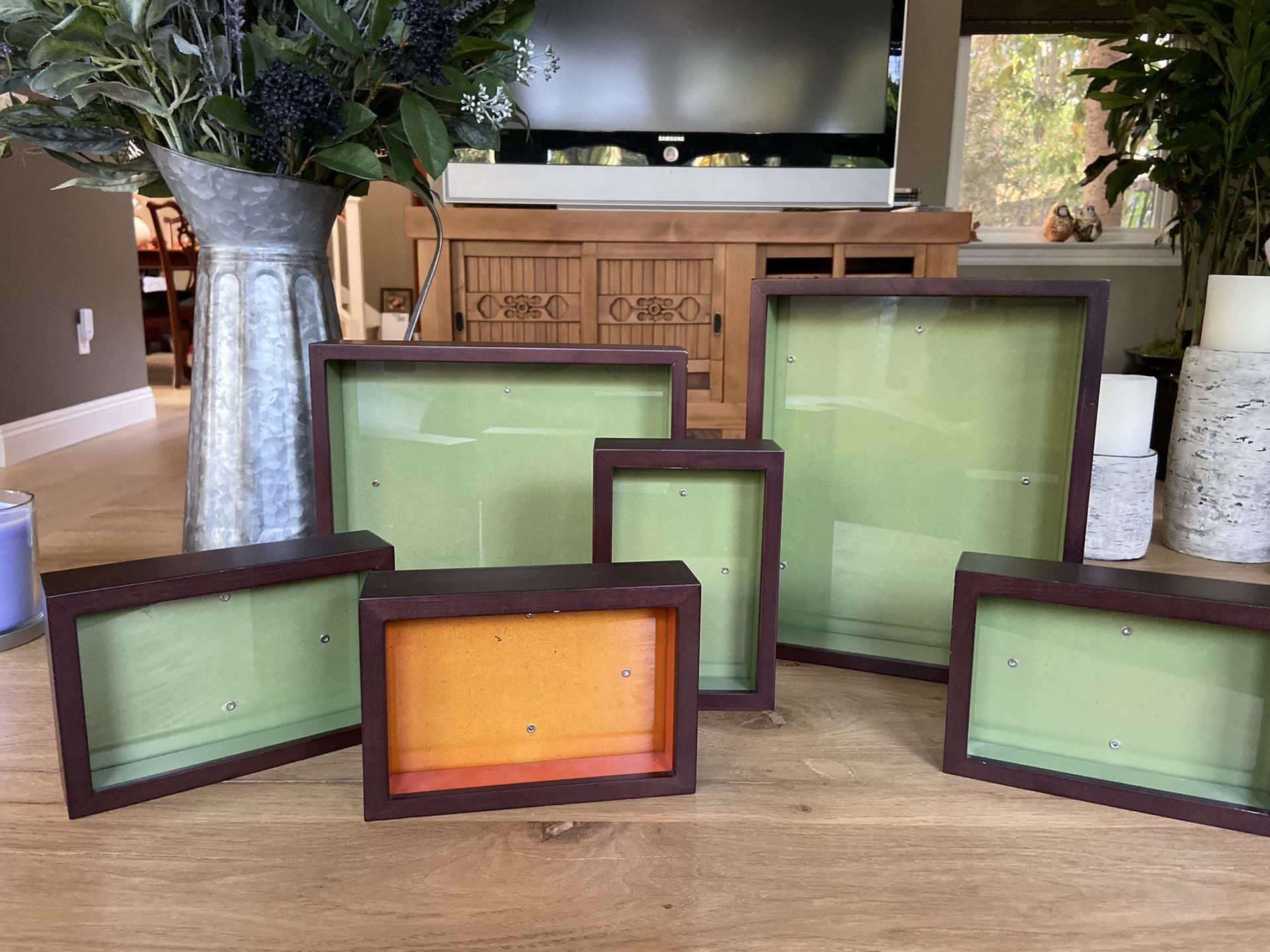 Set of 6 wood and glass picture frames