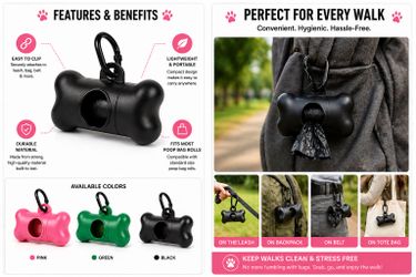 Dog Poop Bag Dispenser w/ Clip ā Pink, Green, Black ā New