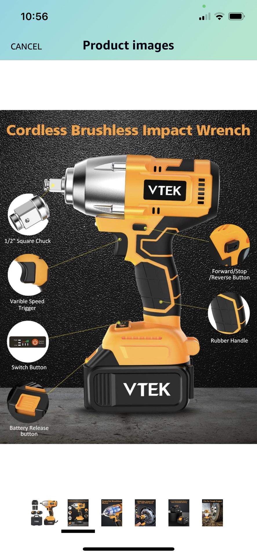 VTEK Brushless Impact Wrench 1/2 Inch Cordless Impact Wrench,Max Torque
