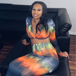 Tie dye two piece skirt set