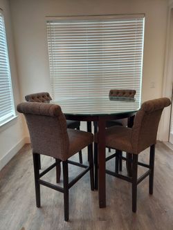 Round Glass Top Counter-Height Dining Set (4 Tufted Chairs)