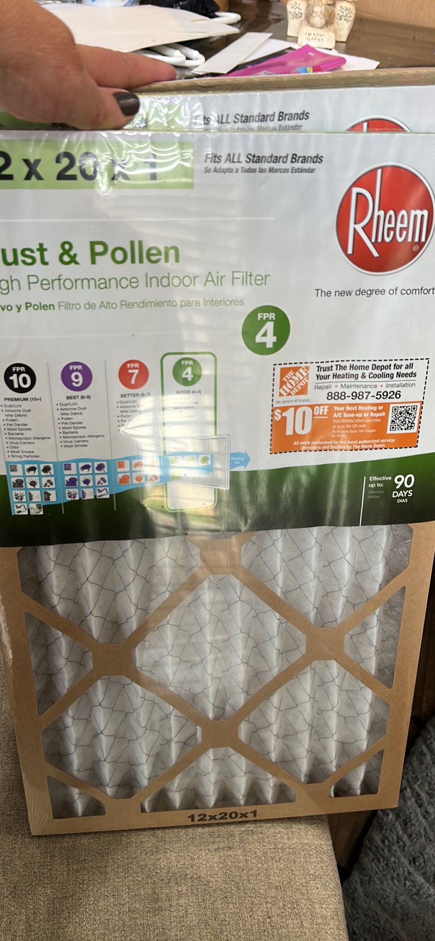 12x20x1 Air Filters -2 rheem new in package and 1 purolator