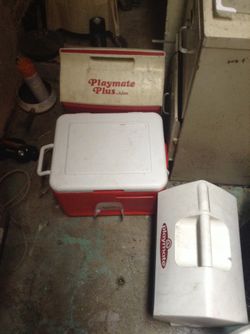 3 ice chests used 1 vintage playmate 45 1 ice. Chest 20 at food max playmate plus 40 make offer if serious asking 50 for all