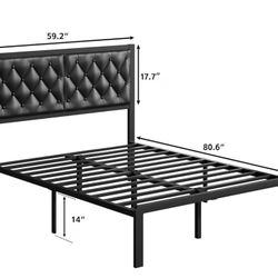 Fluest Queen Bed Frame with Headboard PU Leather Upholstered Bed Frame Platform