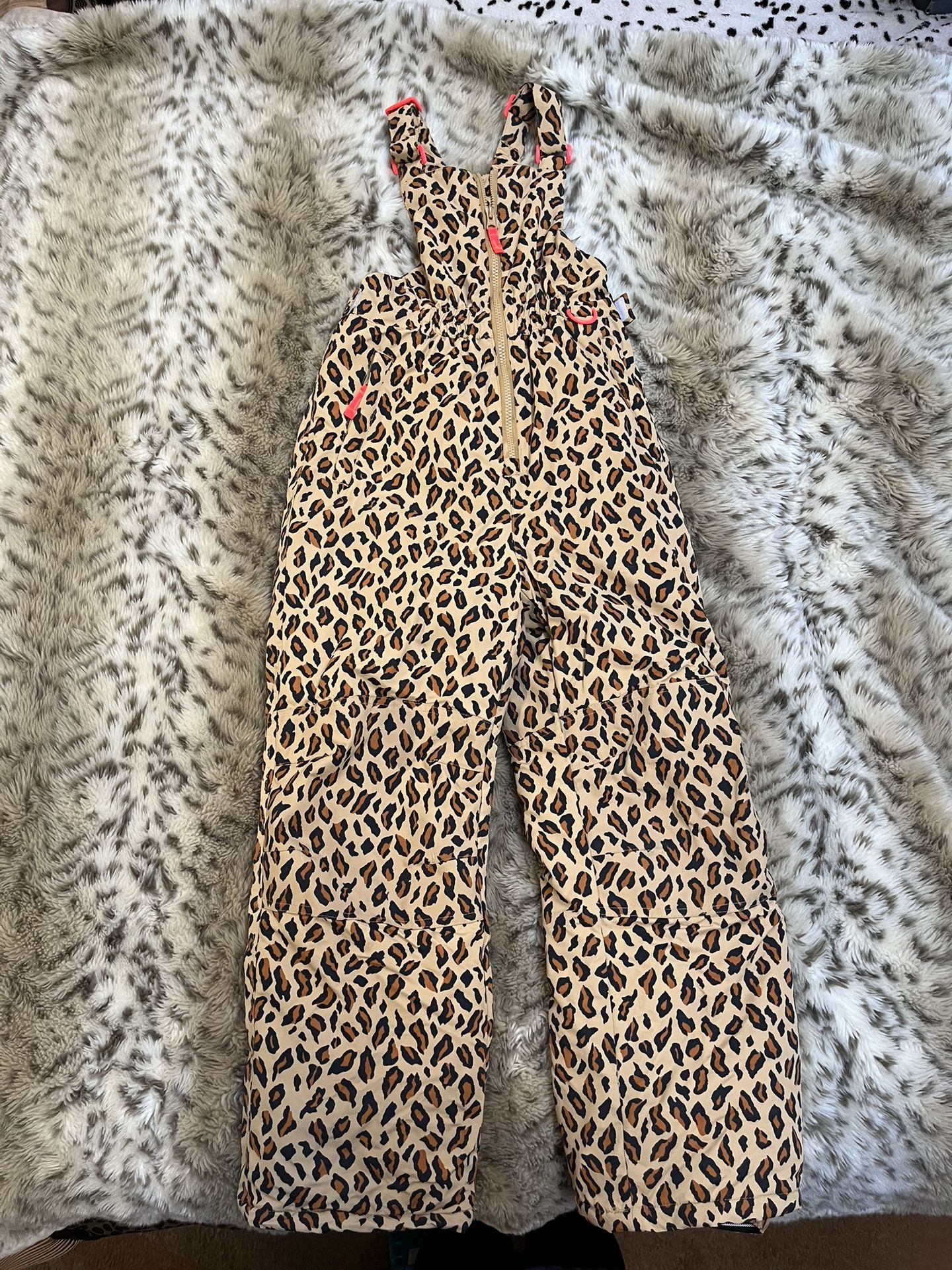Girls Leopard Snow Bib Snowsuit Snow Pants Sz L