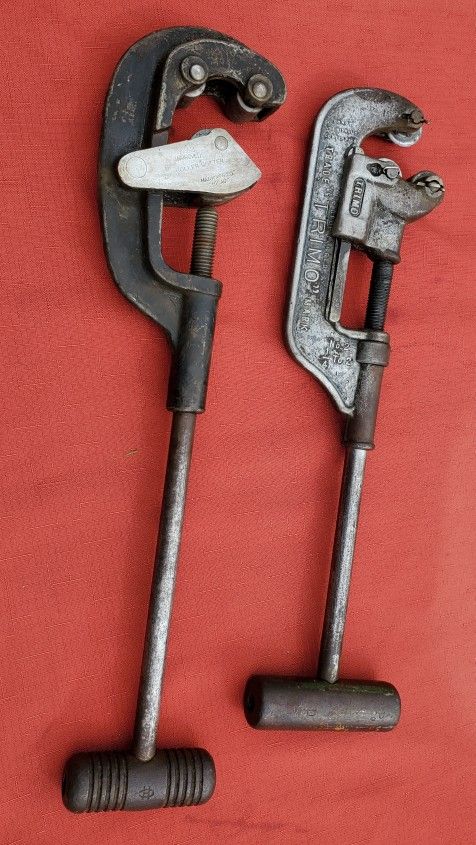 Vintage TRIMO No. 2 Heavy Duty 1/4" to 2" Inch Pipe Cutter USA and Mark Mfg. of Chicago #2 Roller Cutter.
