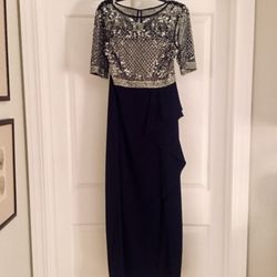 Adrianna Papell navy dress with beaded bodice .