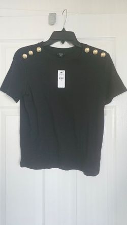 Express Black T-Shirt with Gold Buttons xs new tags