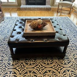 Leather Bernhardt Ottoman (with Beverage Shelves and Storage)