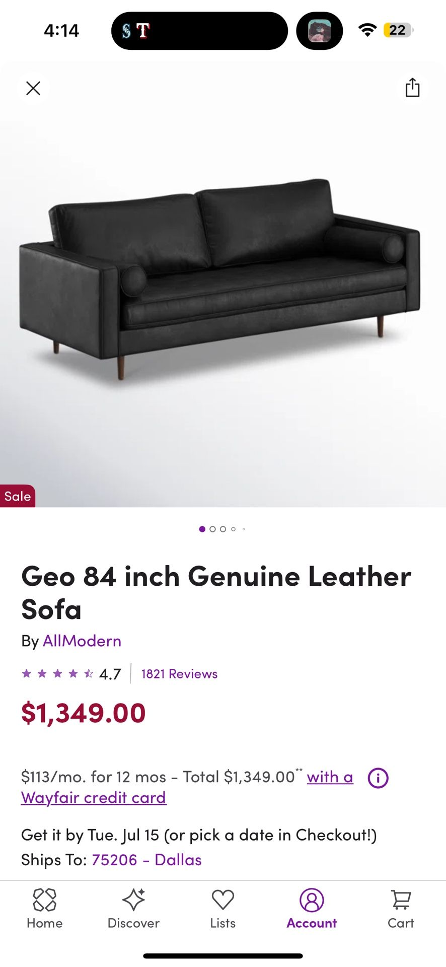 Black AllModern Leather Sofa