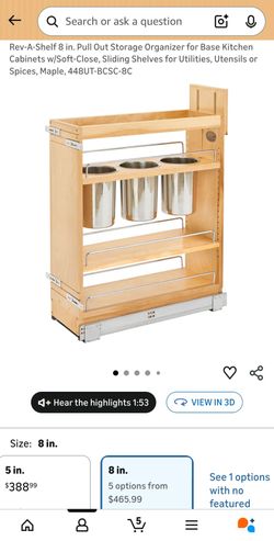 Rev-A-Shelf 8 in. Pull Out Storage Organizer for Base Kitchen Cabinets w/Soft-Close