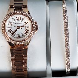 Michael Kors Women's Rosegold Watch & Bracelet Set 