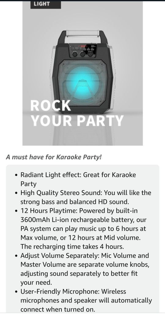 Karaoke Machine with 2 Wireless Microphone Karoke Set Good for Adults/Kids/Party Adjacent Audio B22