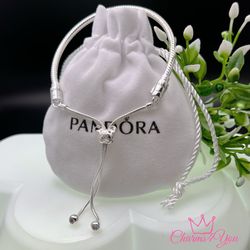 Pandora style adjustable bracelet in 925 silver.