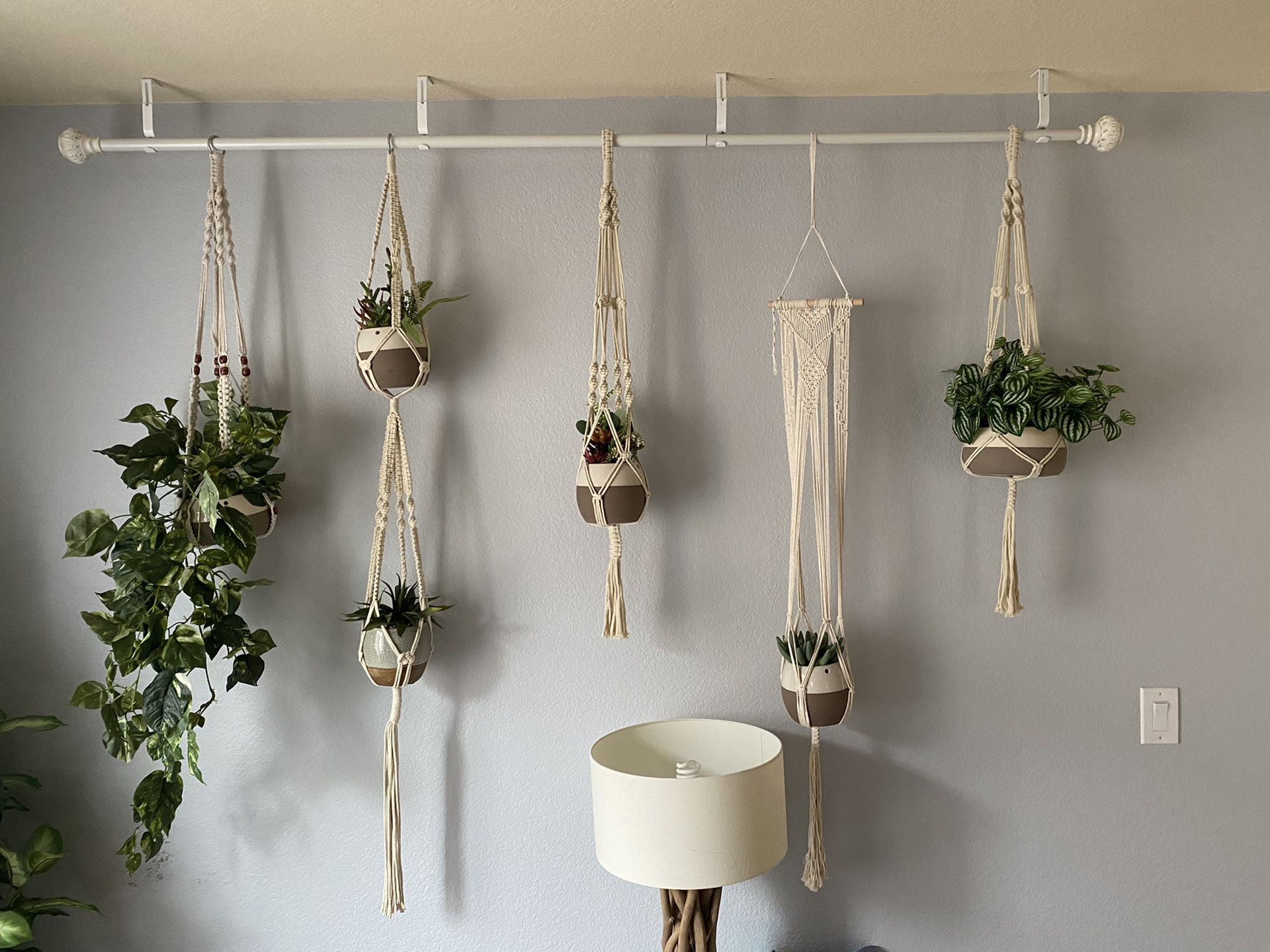 Boho Macrame Hanging Plant Kit w/ Fake Plants Included