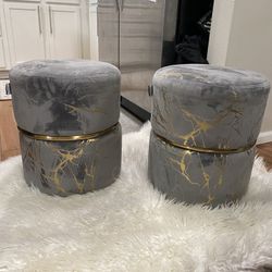 2x Gray Ottoman Stools / Footstools / Accent Furniture