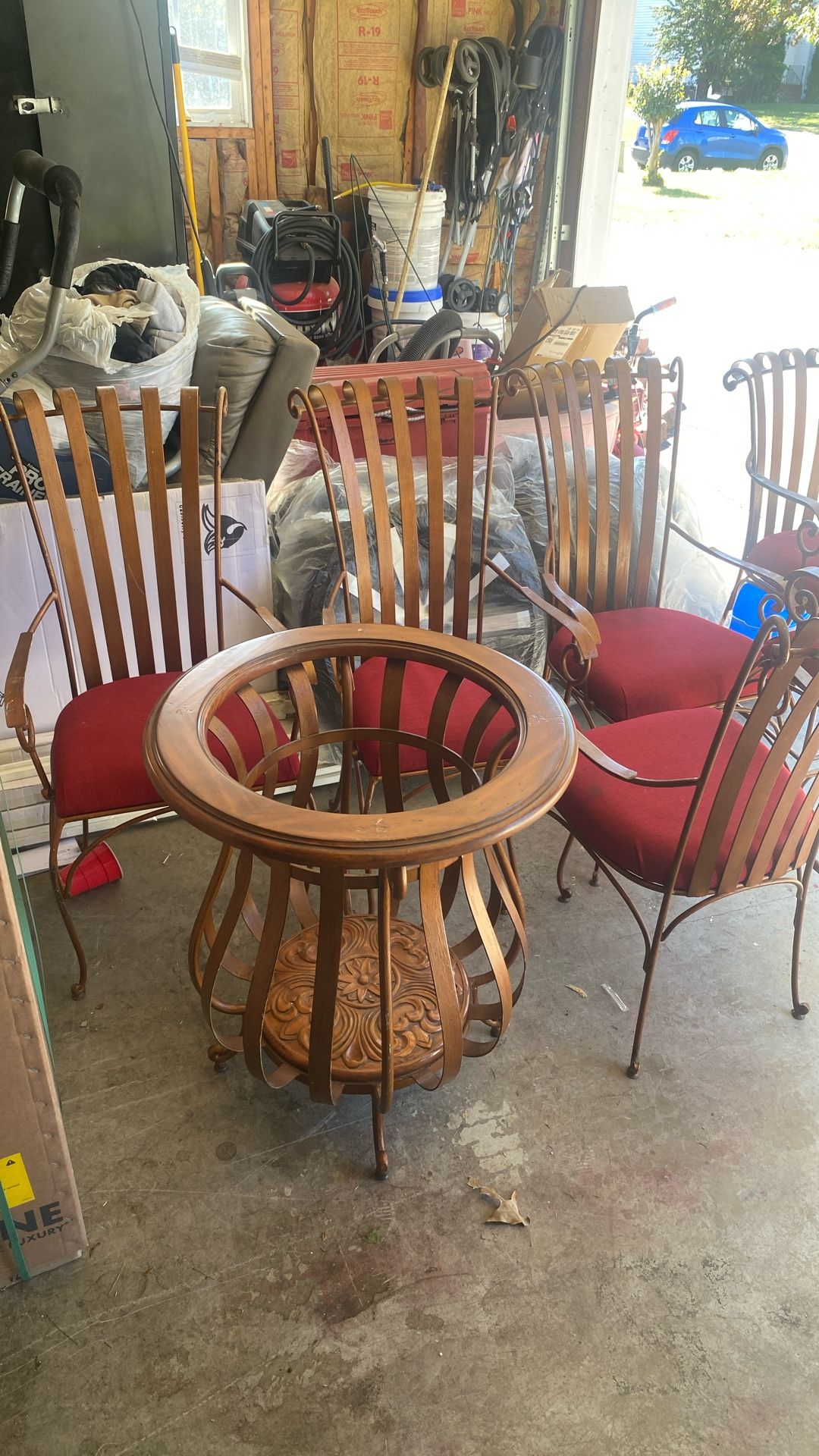 Iron Kitchen Table Set With 4 Table Chairs And 2 Bar Stool Chairs Comes With Glass Table Top And A Kitchen Hutch