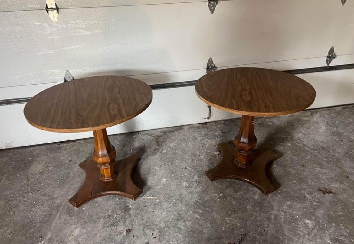 TWO Matching solid wood Round Coffee Table Or Side Table
